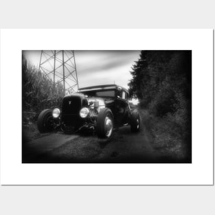 1929 Ford Model A, Hot Rod, black white Posters and Art